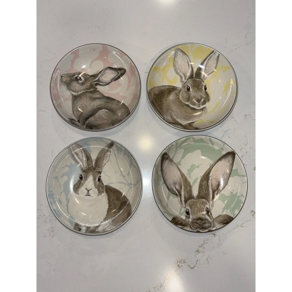 Williams Sonoma Damask Bunny Dessert Dip Small BOWL Floral Rabbit 5.5